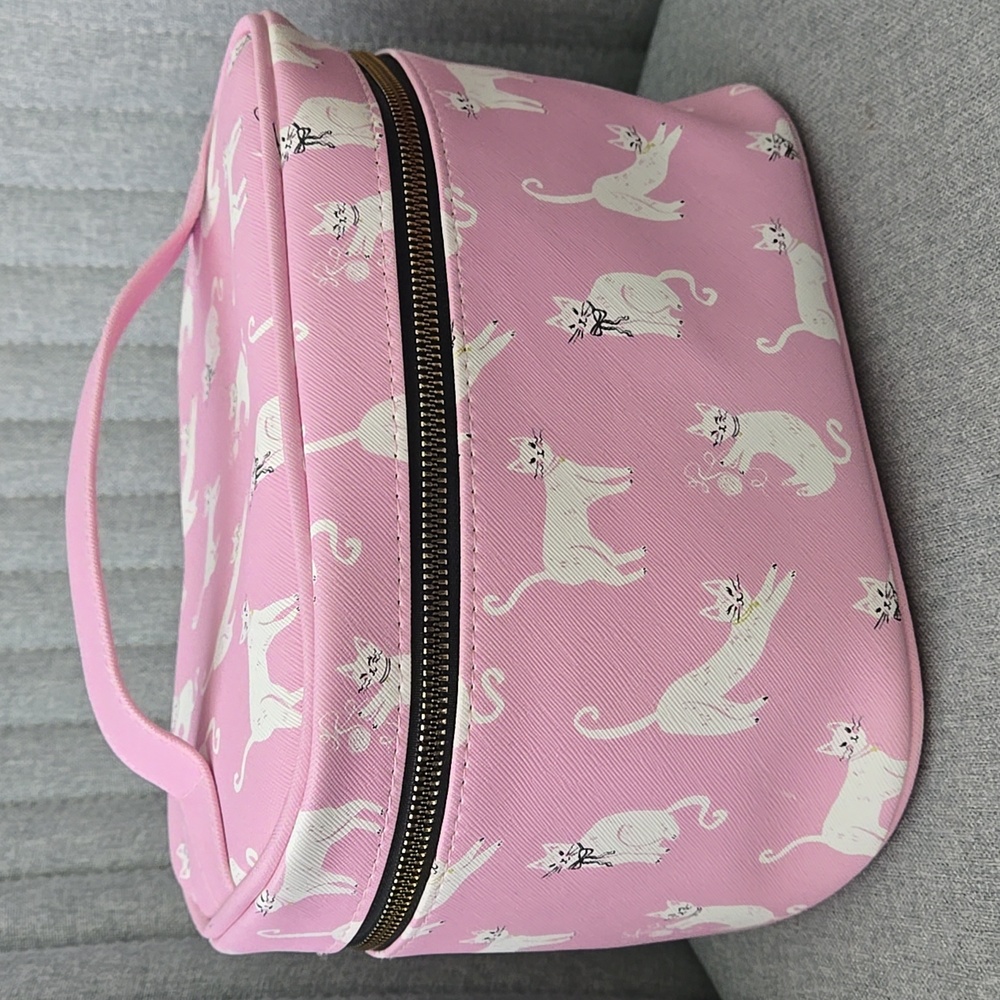 Adorable Cat Print Cosmetic Bag/Organizer In Pink, NWT